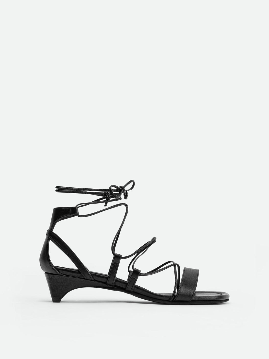 Muse Black Leather Heel Lace-up Sandals - Side View - POEVE Collection