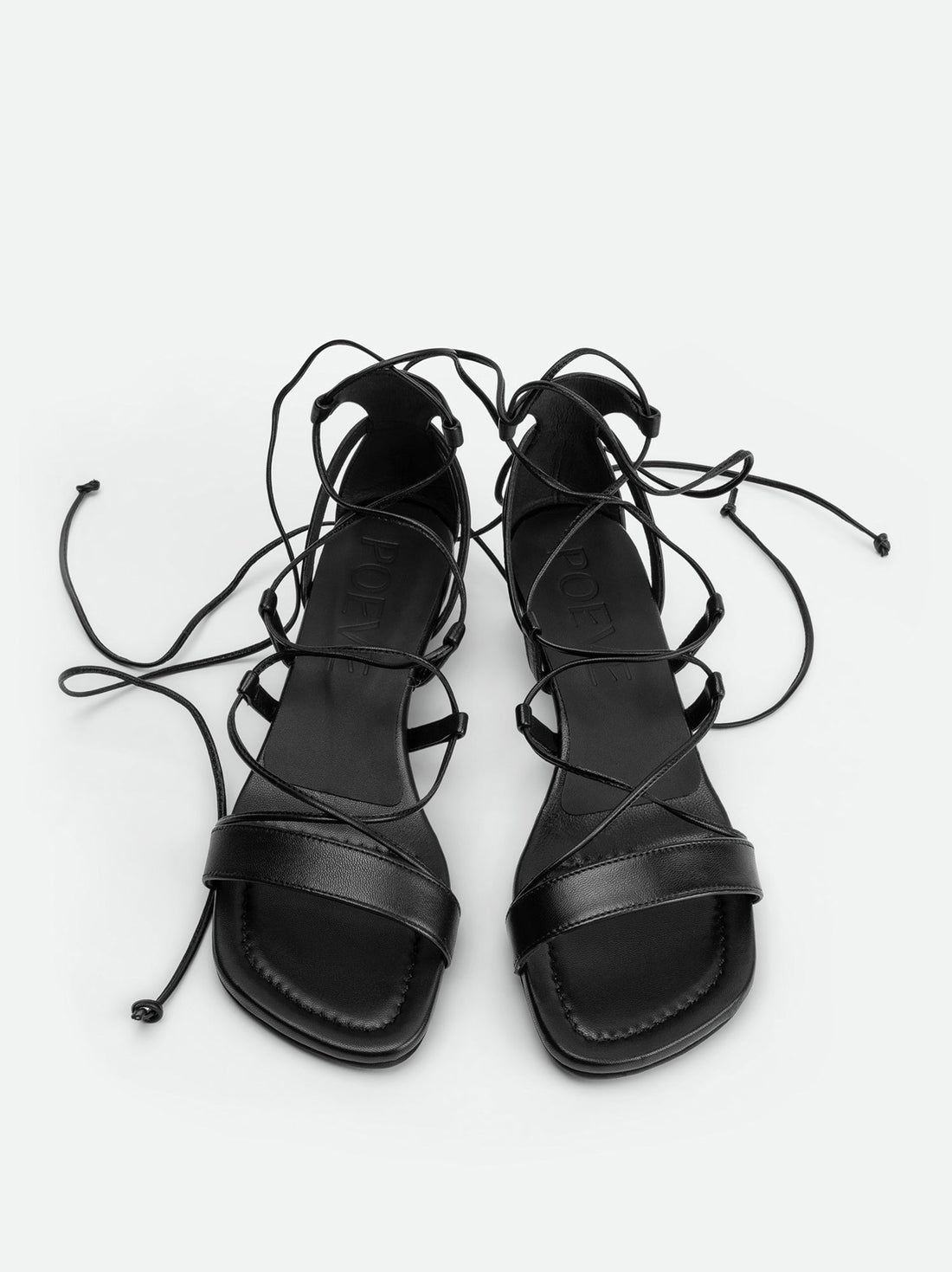 Muse Black Leather Heel Lace-up Sandals - Top View - POEVE Collection