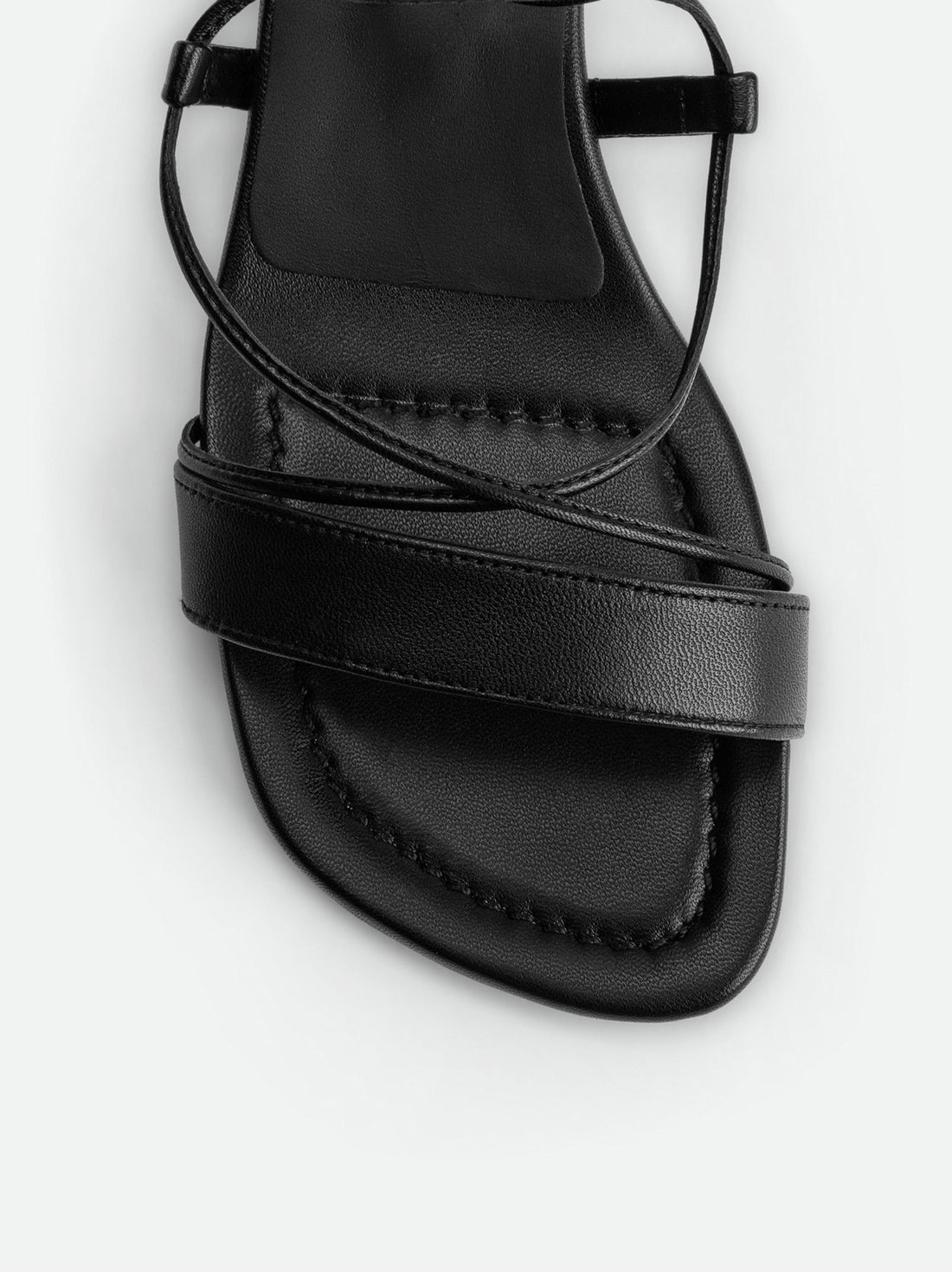 Muse Black Leather Heel Lace-up Sandals - Toe Close-up View - POEVE Collection