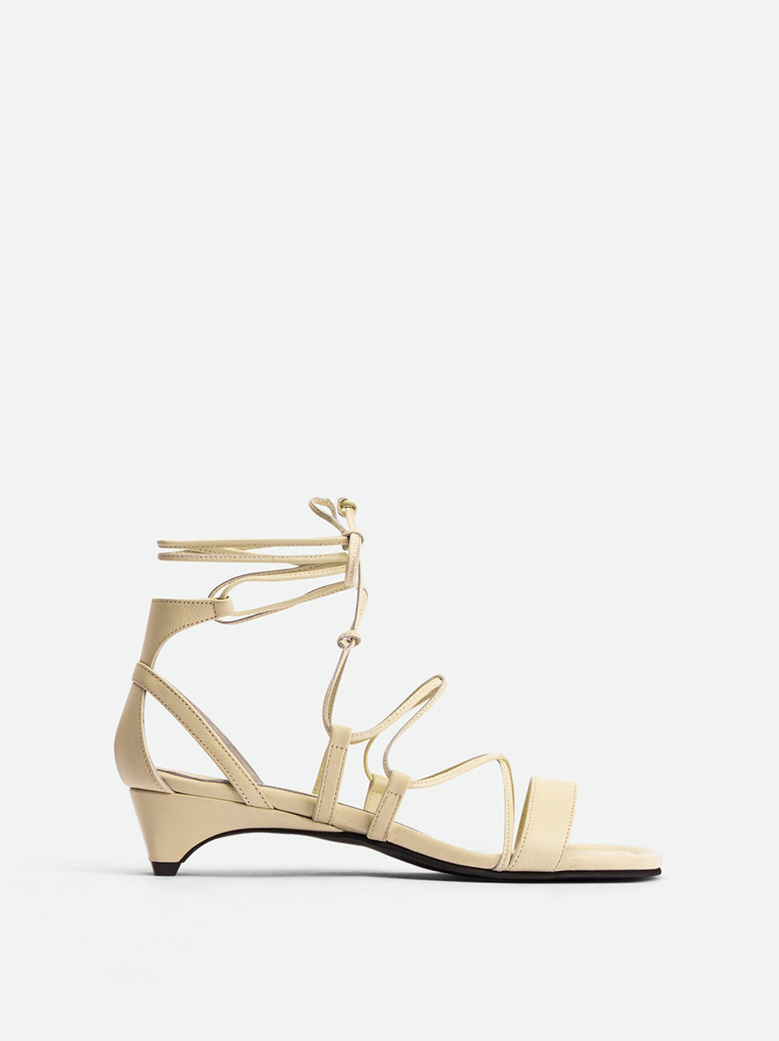Muse Beige Leather Heel Lace-up Sandals - Side View - POEVE Collection