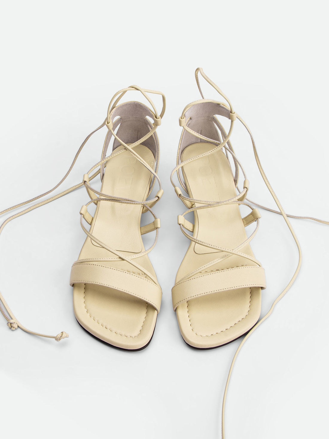 Muse Beige Leather Heel Lace-up Sandals - Top View - POEVE Collection