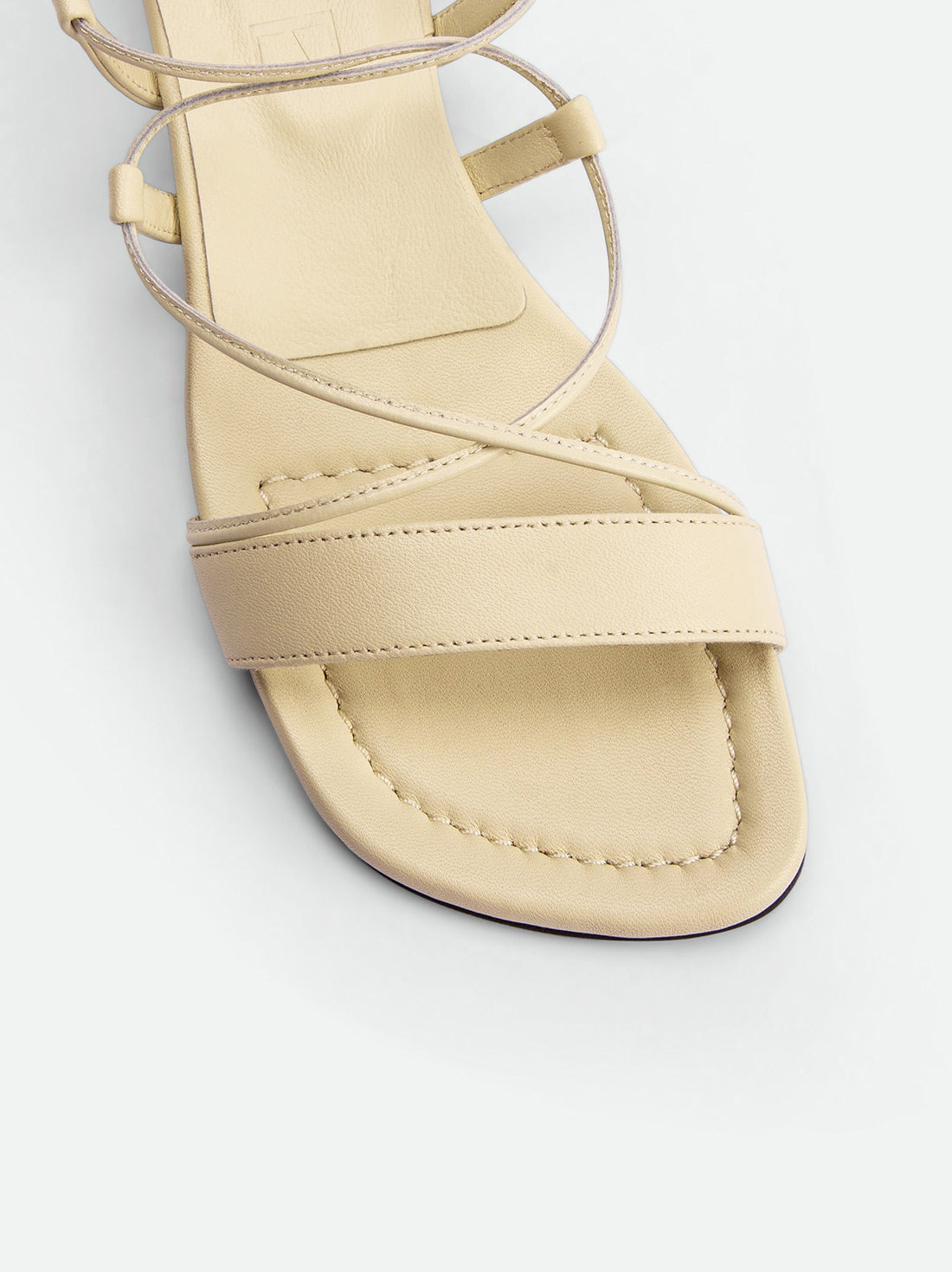 Muse Beige Leather Heel Lace-up Sandals - Toe Close-up View - POEVE Collection