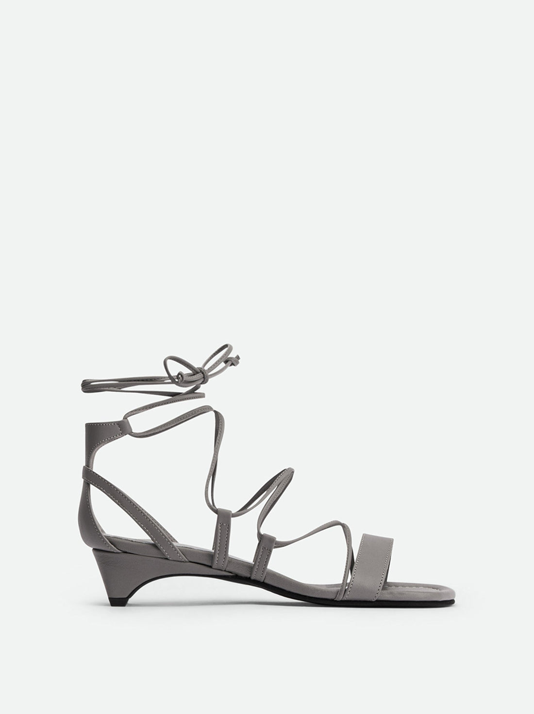 Muse Grey Leather Heel Lace-up Sandals - Side View - POEVE Collection