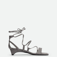 Muse Grey Leather Heel Lace-up Sandals - Side View - POEVE Collection
