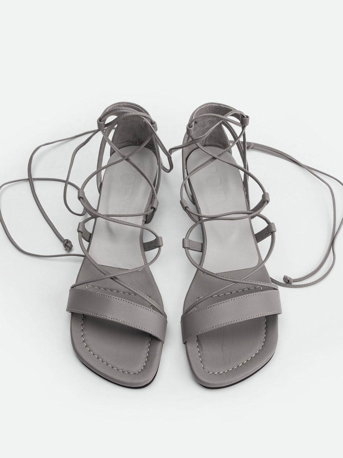 Muse Grey Leather Heel Lace-up Sandals - Top View - POEVE Collection