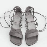 Muse Grey Leather Heel Lace-up Sandals - Top View - POEVE Collection