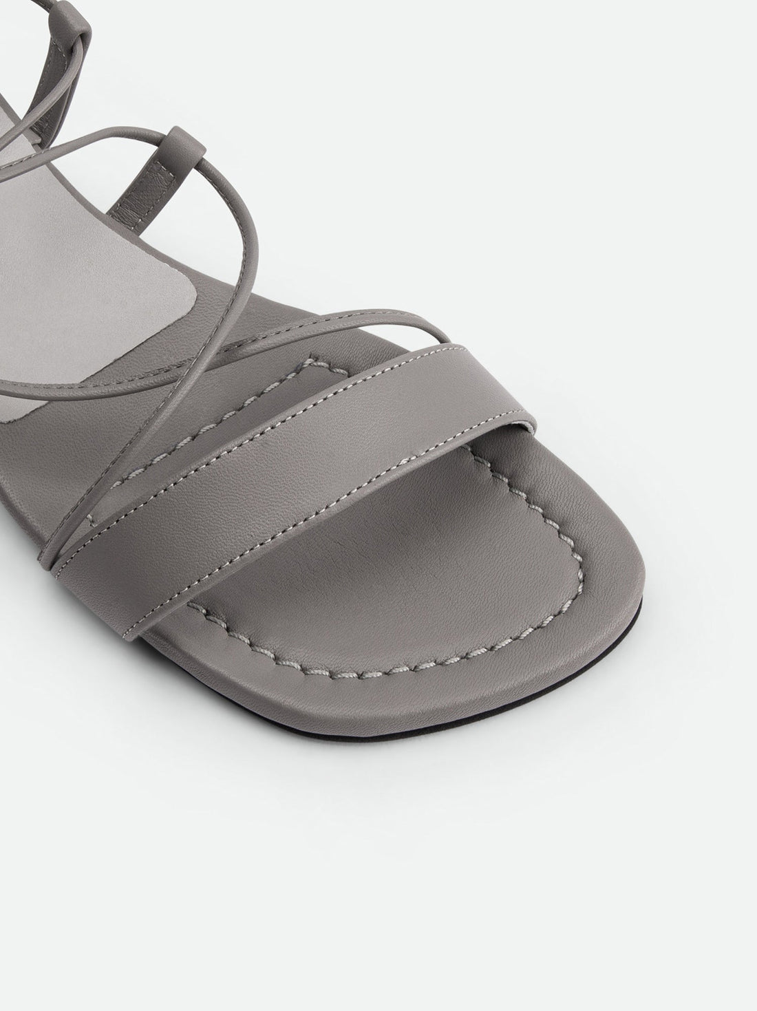 Muse Grey Leather Heel Lace-up Sandals - Toe Close-up View - POEVE Collection