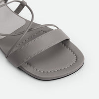 Muse Grey Leather Heel Lace-up Sandals - Toe Close-up View - POEVE Collection