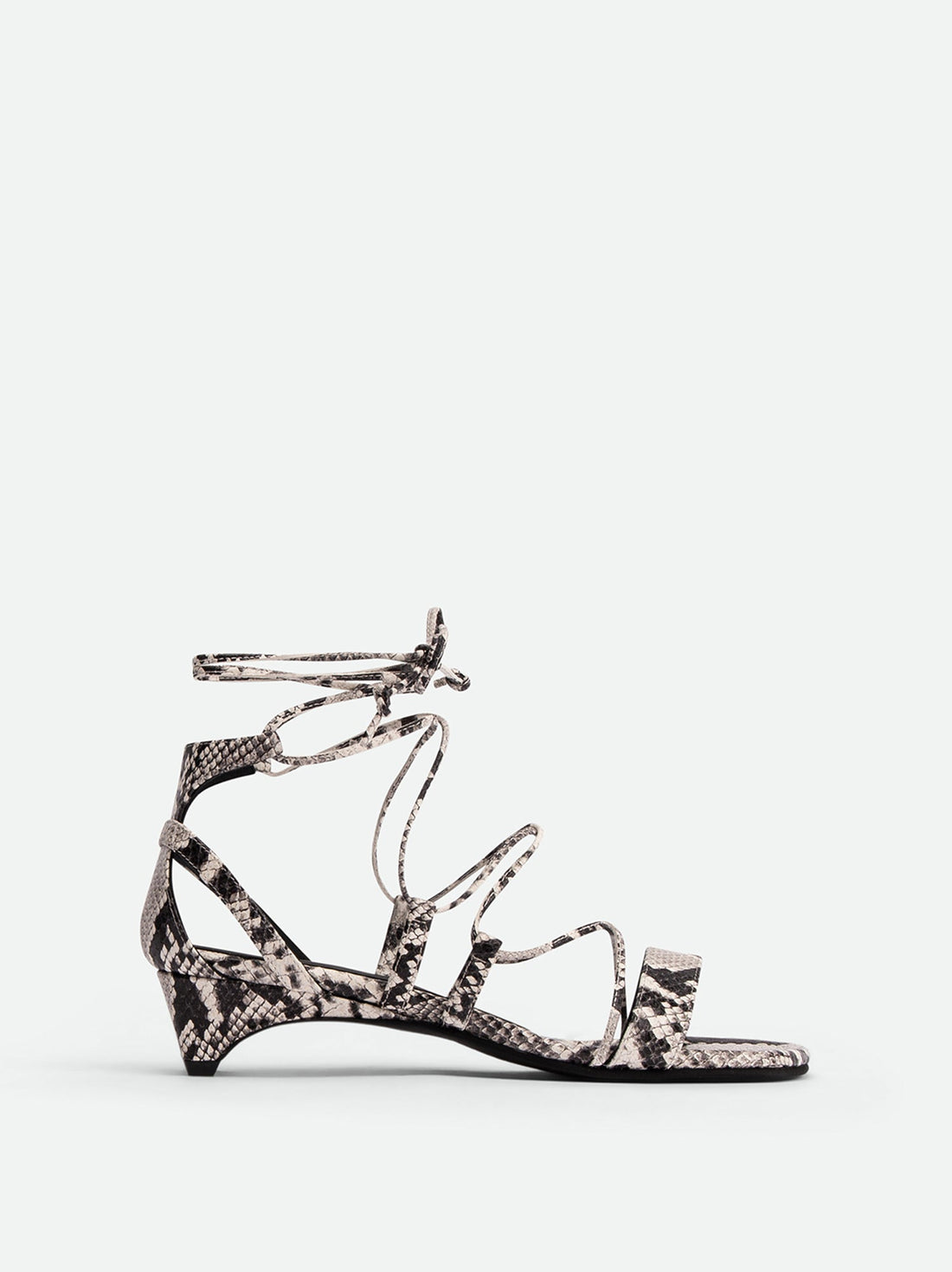 Muse Snake-embossed Leather Heel Lace-up Sandals - Side View - POEVE Collection
