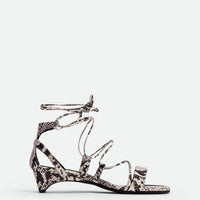 Muse Snake-embossed Leather Heel Lace-up Sandals - Side View - POEVE Collection