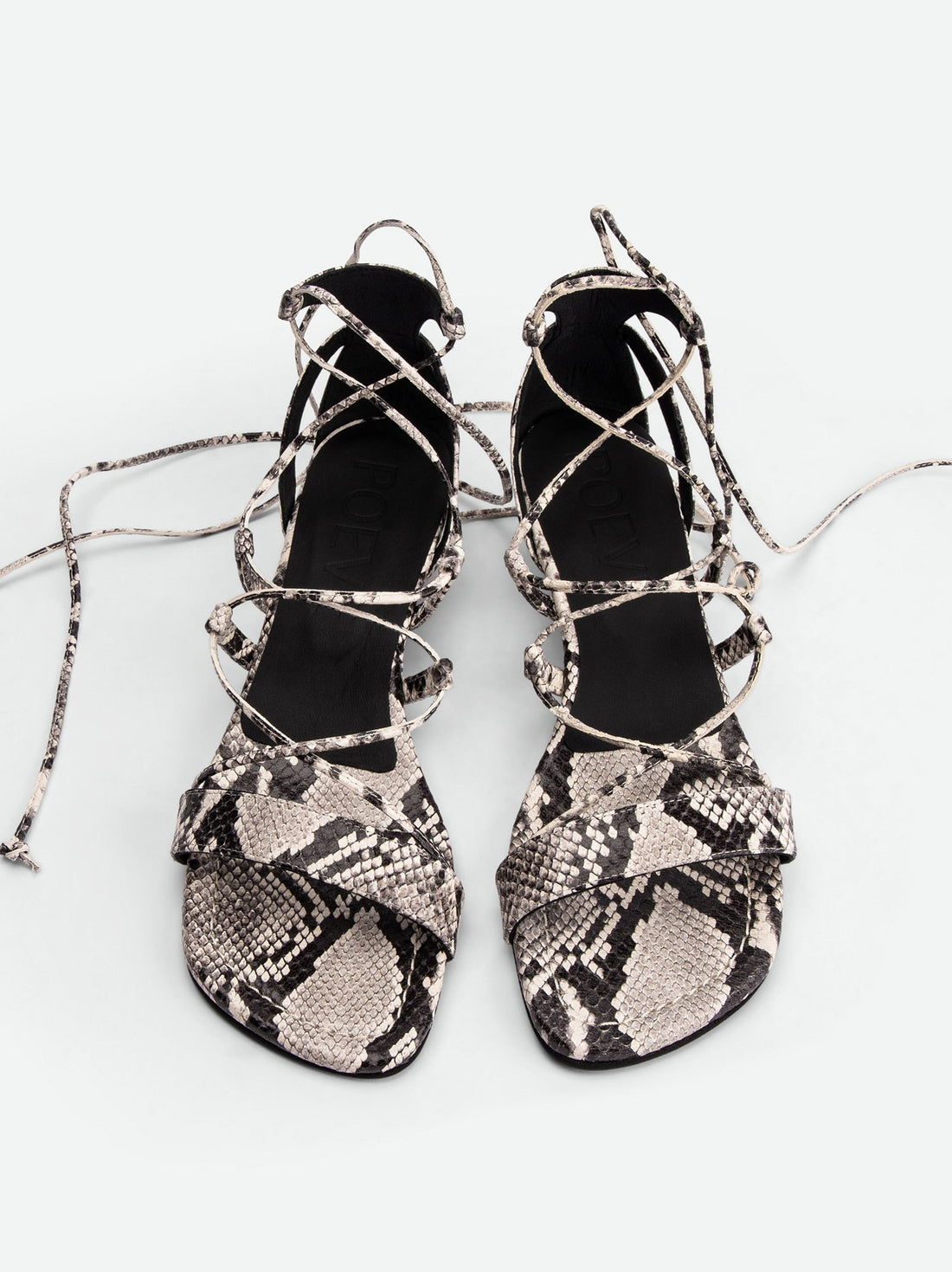 Muse Snake-embossed Leather Heel Lace-up Sandals - Top View - POEVE Collection