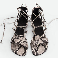 Muse Snake-embossed Leather Heel Lace-up Sandals - Top View - POEVE Collection