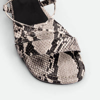 Muse Snake-embossed Leather Heel Lace-up Sandals - Toe Close-up View - POEVE Collection