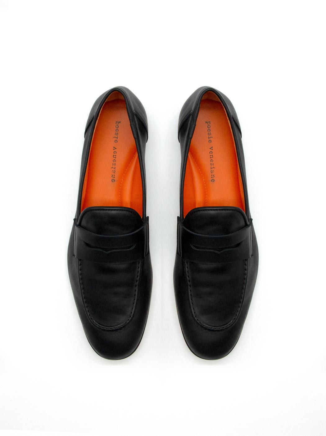 Oscar Black Leather Penny Loafers - Top View - POEVE Collection