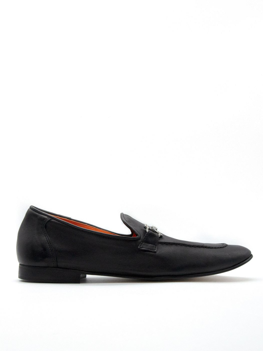 Harry Black Leather Loafers with Metal Buckle - Side View - POEVE Collection