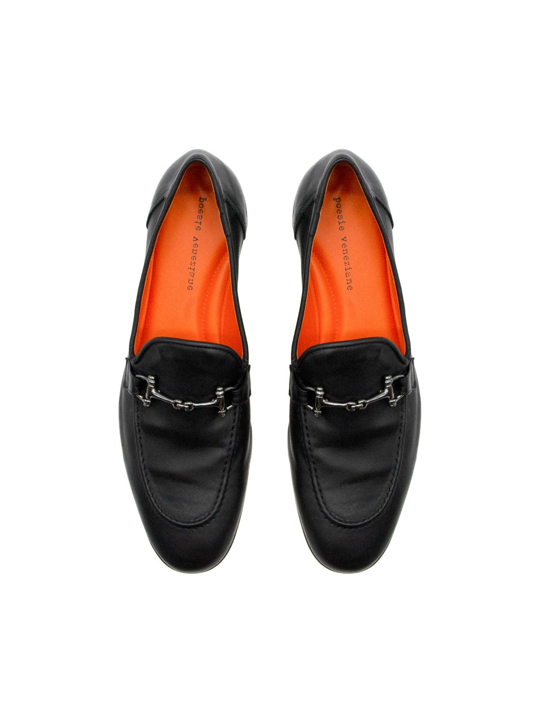 Harry Black Leather Loafers with Metal Buckle - Top View - POEVE Collection