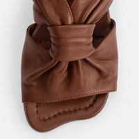 Fleur Chocolate Leather Heel Mules - Toe Close-up View - POEVE Collection