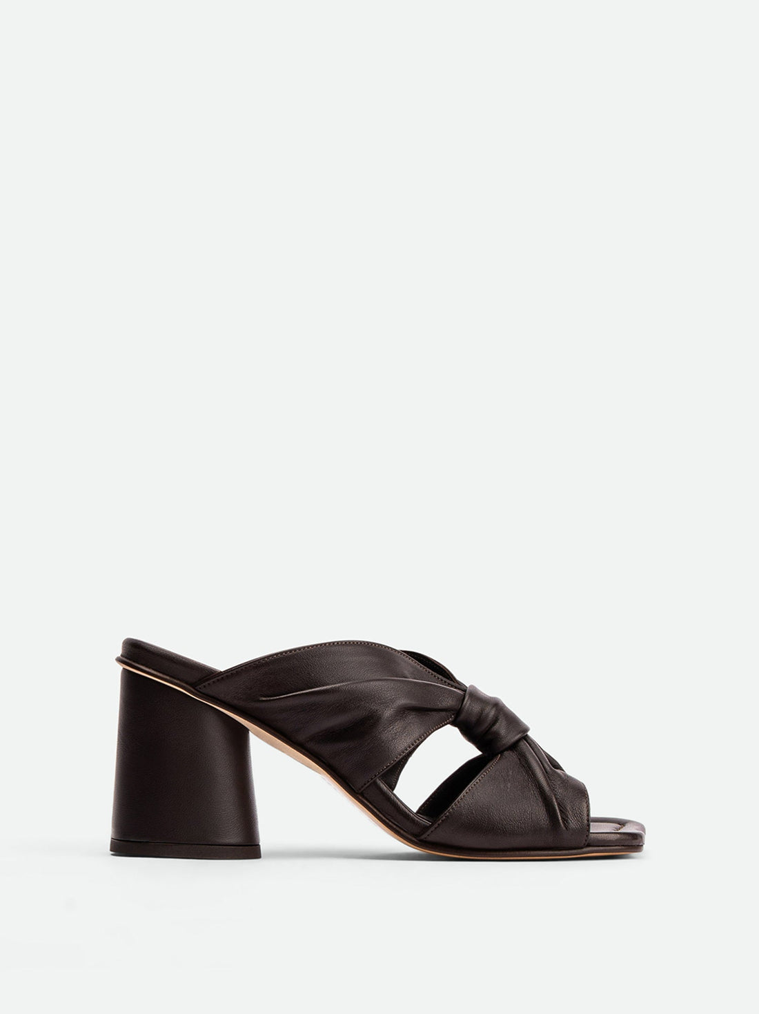 Fleur Brown Leather Heel Mules - Side View - POEVE Collection
