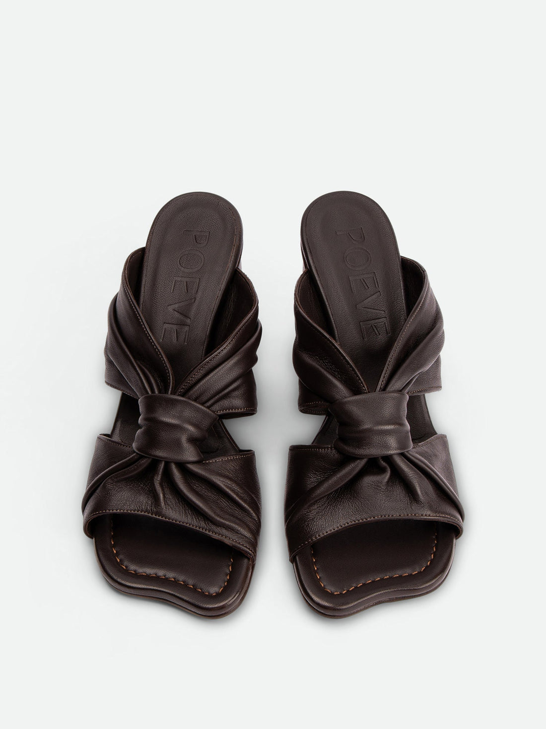 Fleur Brown Leather Heel Mules - Top View - POEVE Collection
