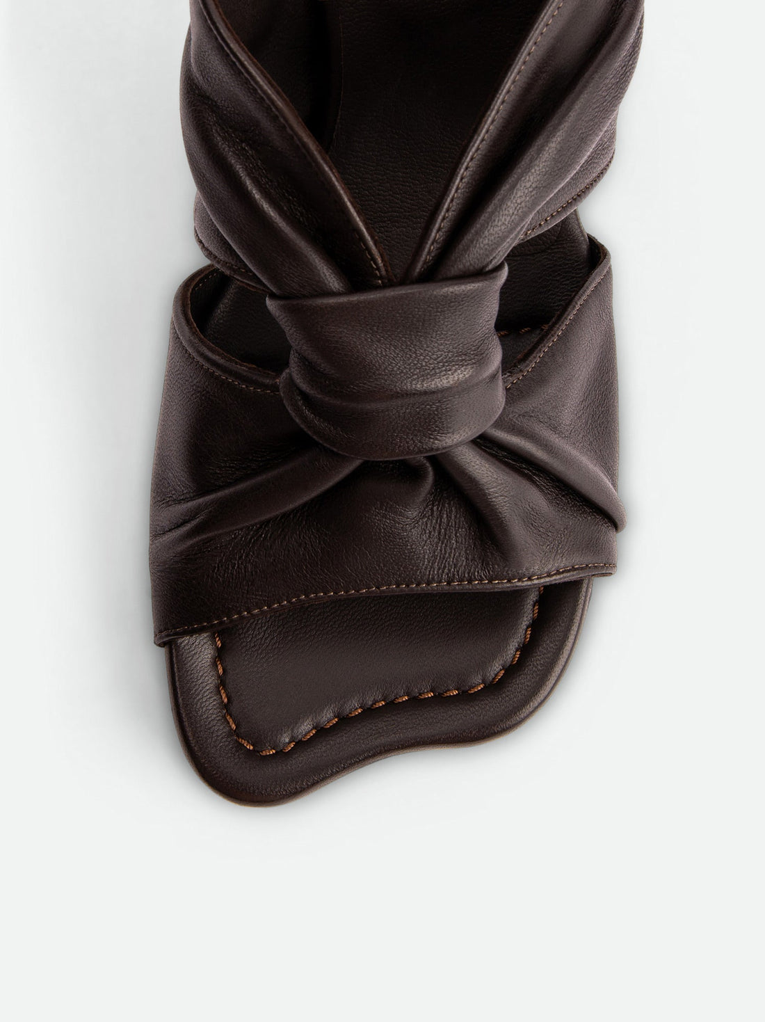 Fleur Brown Leather Heel Mules - Toe Close-up View - POEVE Collection