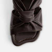 Fleur Brown Leather Heel Mules - Toe Close-up View - POEVE Collection