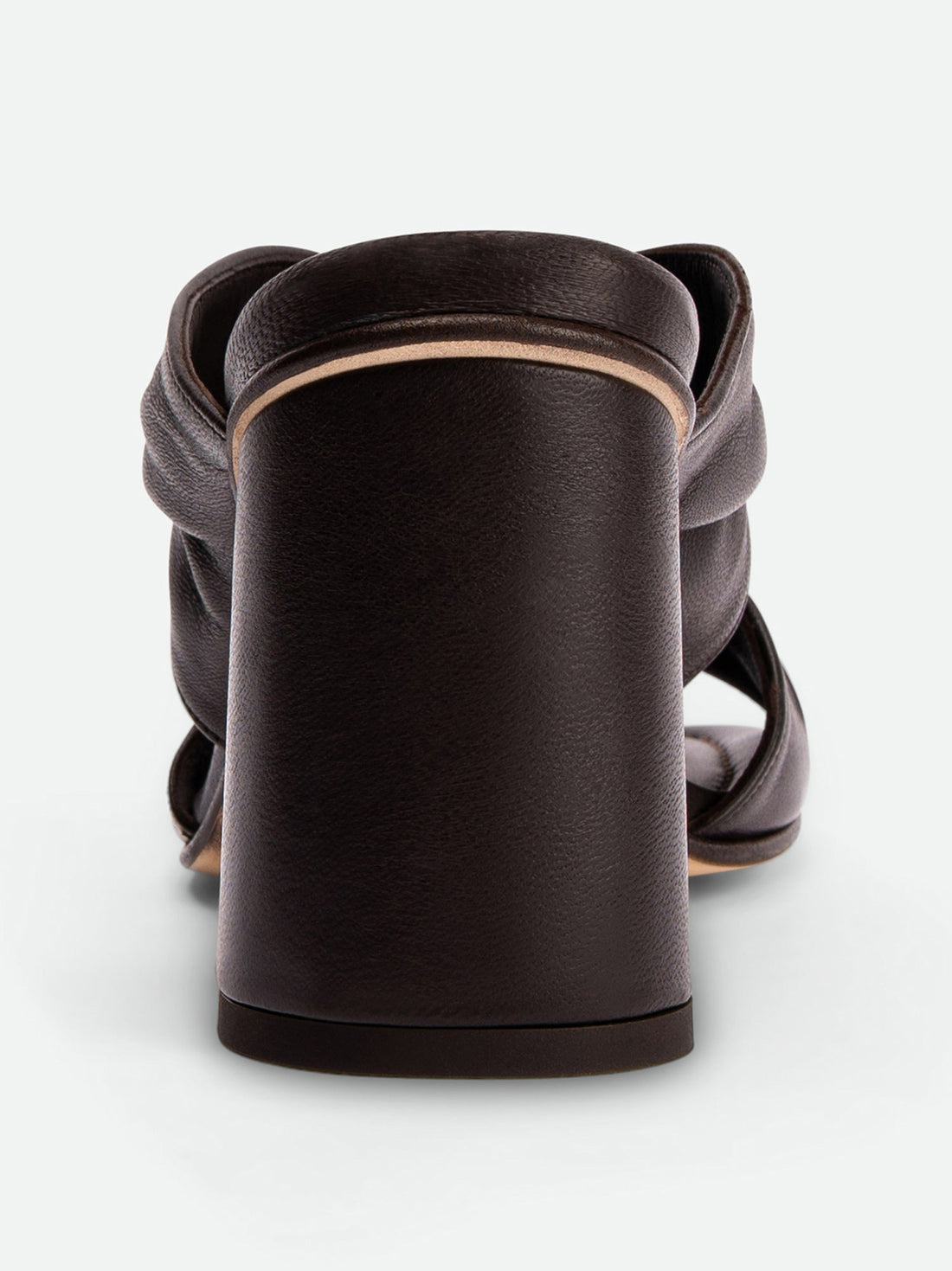 Fleur Brown Leather Heel Mules - Heel Close-up View - POEVE Collection