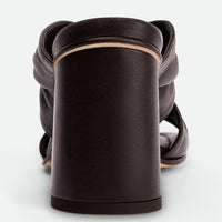 Fleur Brown Leather Heel Mules - Heel Close-up View - POEVE Collection