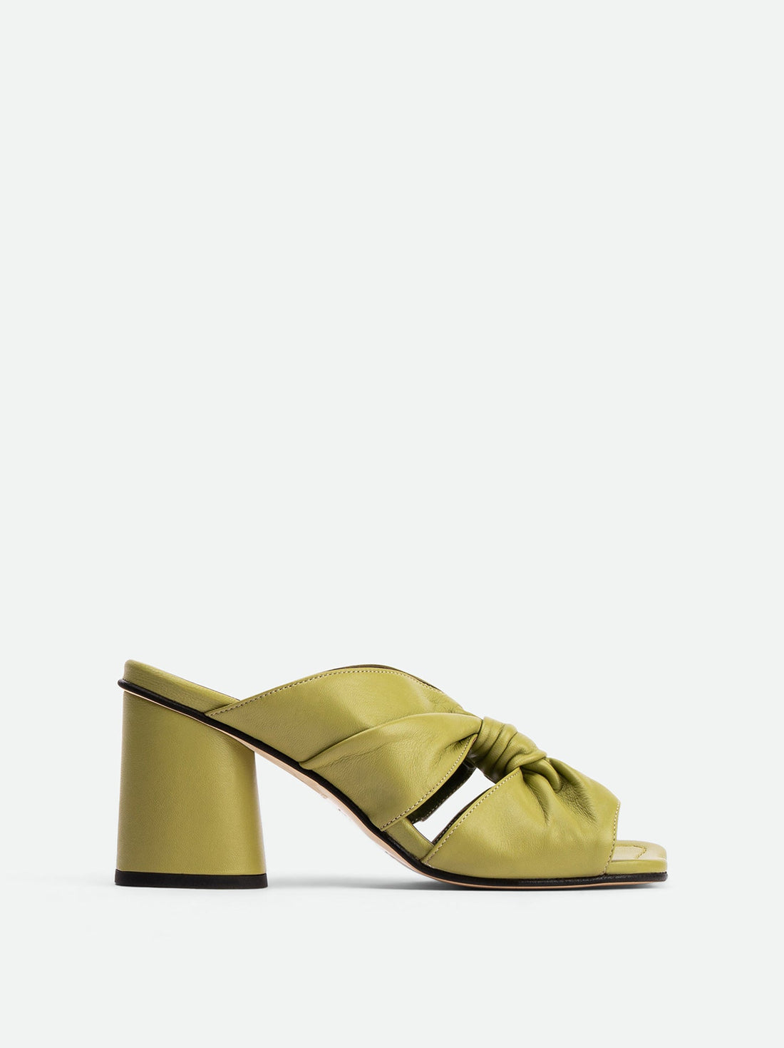 Fleur Green Leather Heel Mules - Side View - POEVE Collection