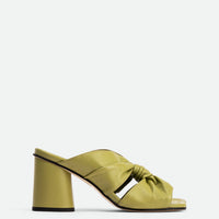 Fleur Green Leather Heel Mules - Side View - POEVE Collection