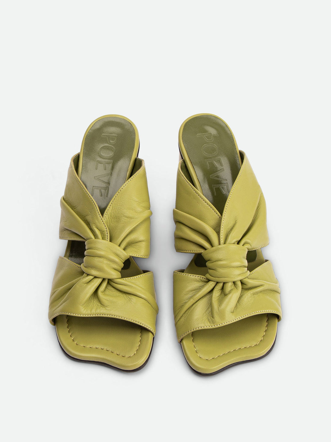 Fleur Green Leather Heel Mules - Top View - POEVE Collection