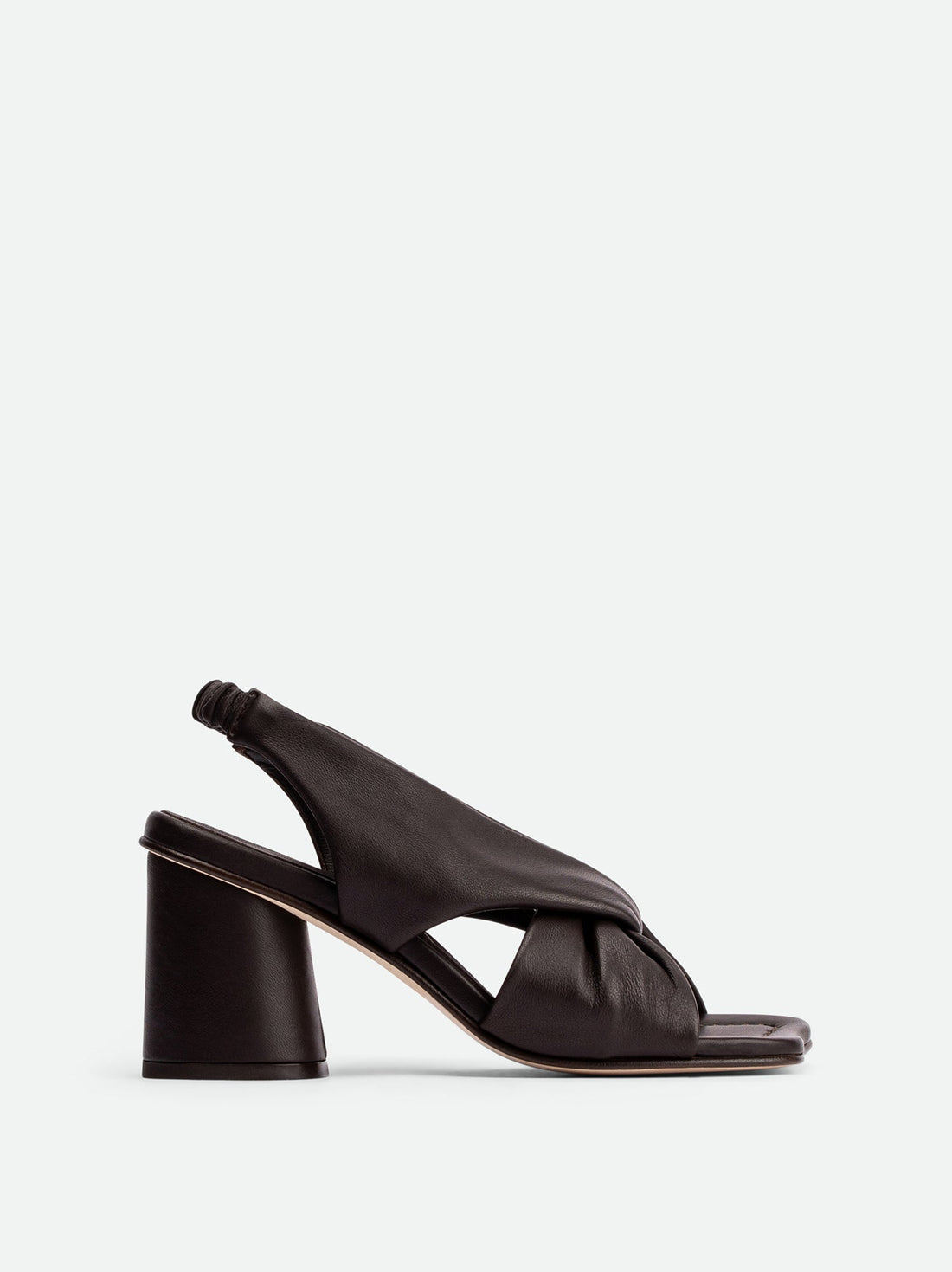 Sasha Brown Leather Heel Sandals - Side View - POEVE Collection