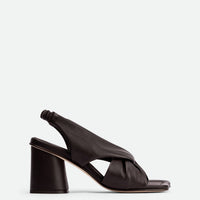 Sasha Brown Leather Heel Sandals - Side View - POEVE Collection