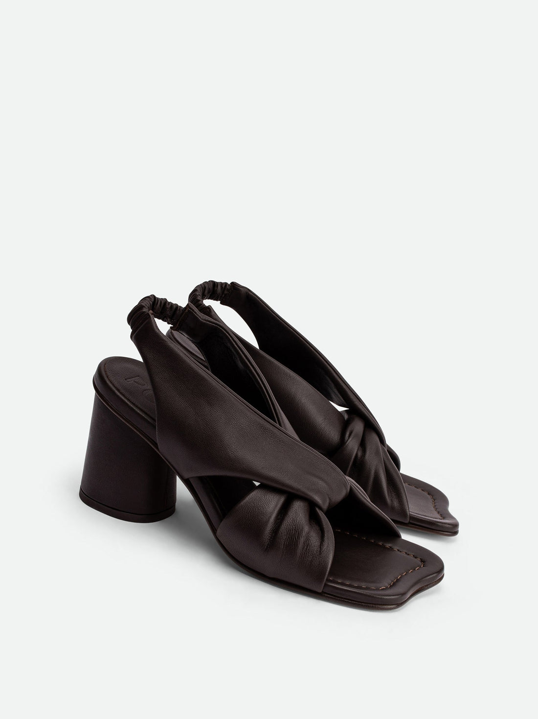 Sasha Brown Leather Heel Sandals - Angled Side View - POEVE Collection