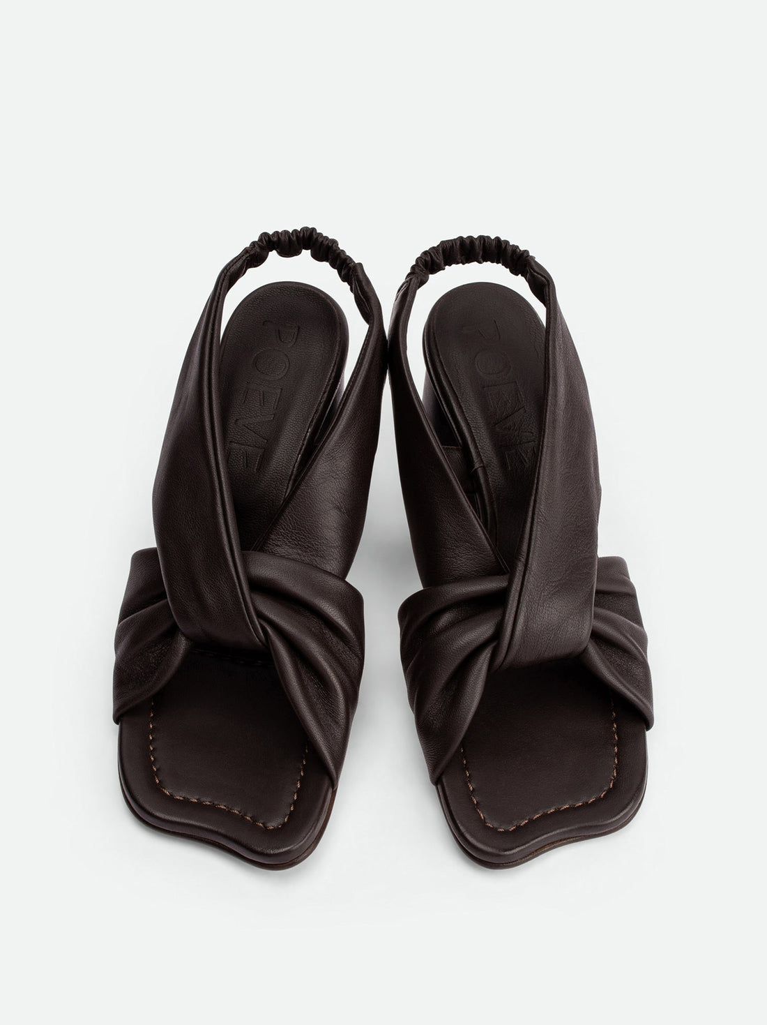 Sasha Brown Leather Heel Sandals - Top View - POEVE Collection