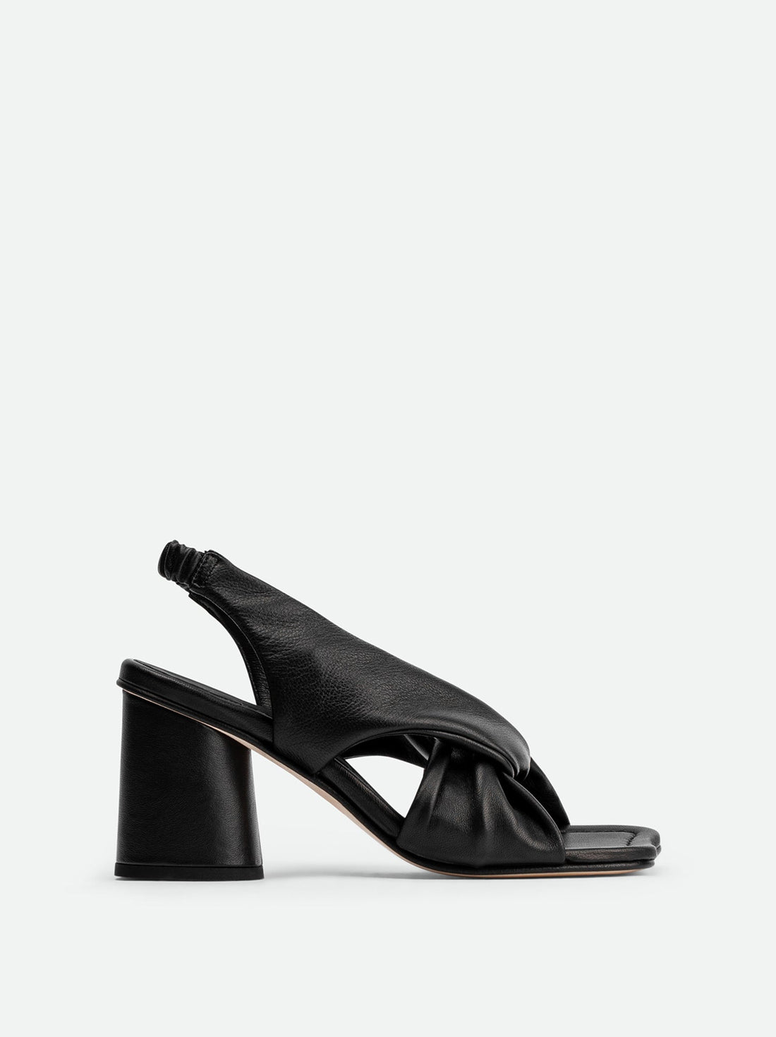 Sasha Black Leather Heel Sandals - Side View - POEVE Collection