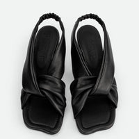 Sasha Beige Leather Heel Sandals - Top View - POEVE Collection