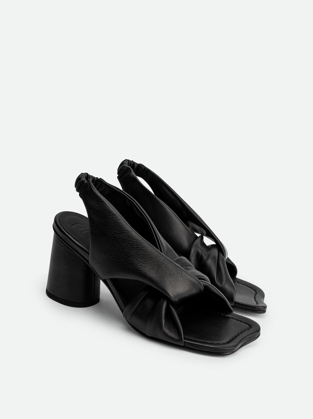 Sasha Beige Leather Heel Sandals - Angled Side View - POEVE Collection