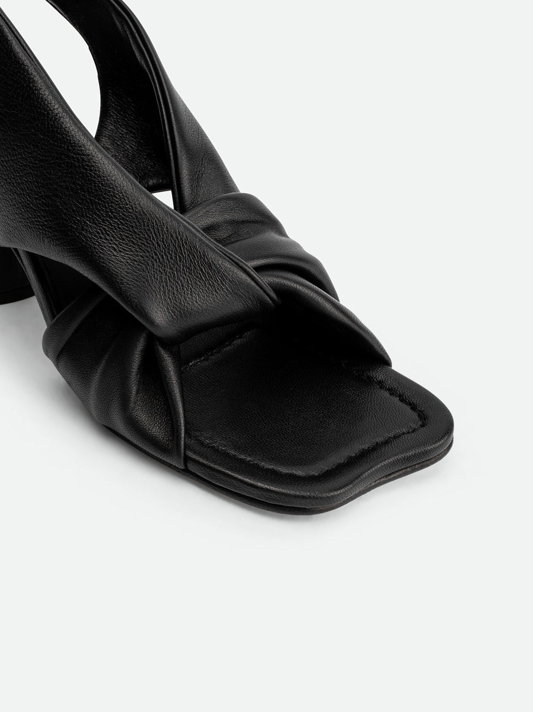 Sasha Beige Leather Heel Sandals - Toe Close-up View - POEVE Collection