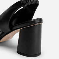 Sasha Beige Leather Heel Sandals - Back Close-up View - POEVE Collection