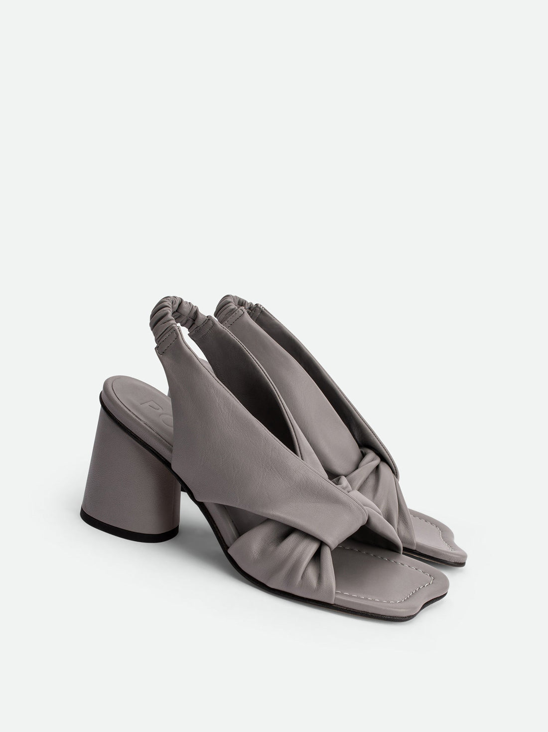 Sasha Grey Leather Heel Slingback Sandals - Angled Side View - POEVE Collection