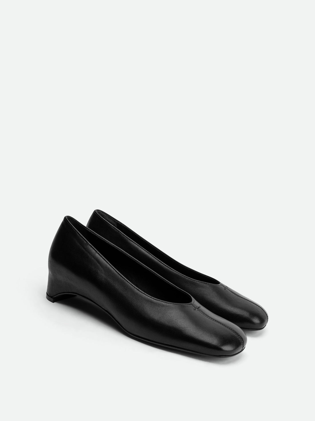 Myst Black Leather Heel Ballerinas - Angled Side View - POEVE Collection
