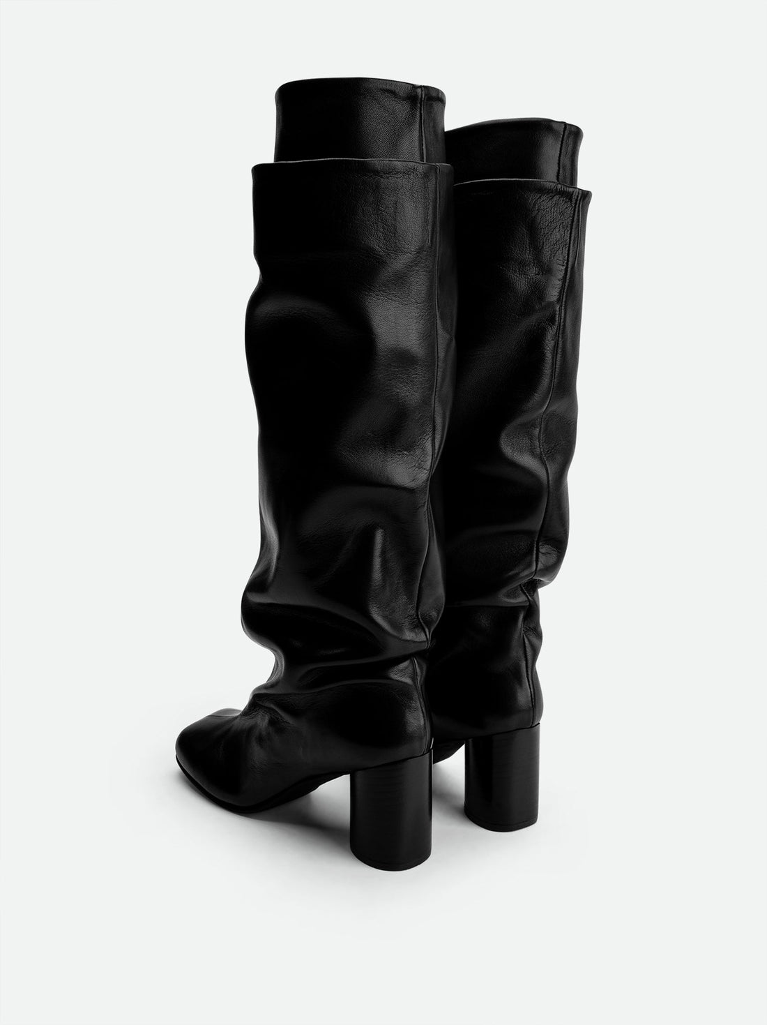 Hazel Black Leather Heel Tall Boots - Back View - POEVE Collection