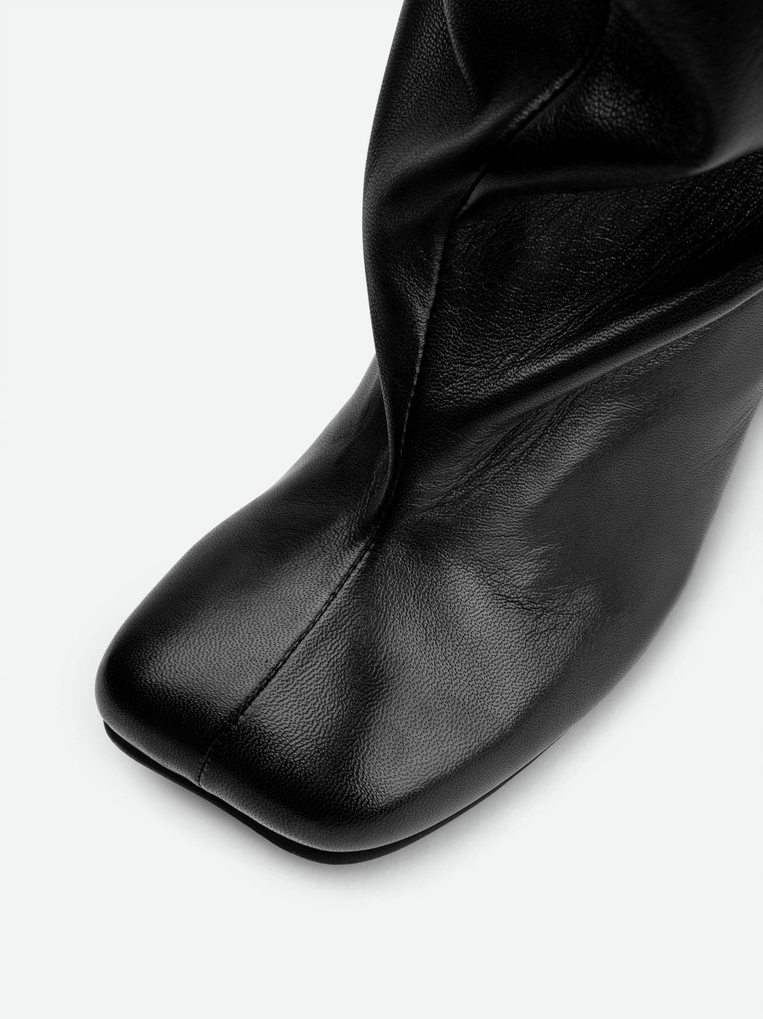 Hazel Black Leather Heel Tall Boots - Toe Close-up View - POEVE Collection