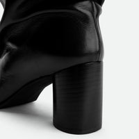 Hazel Black Leather Heel Tall Boots - Heel Close-up View - POEVE Collection