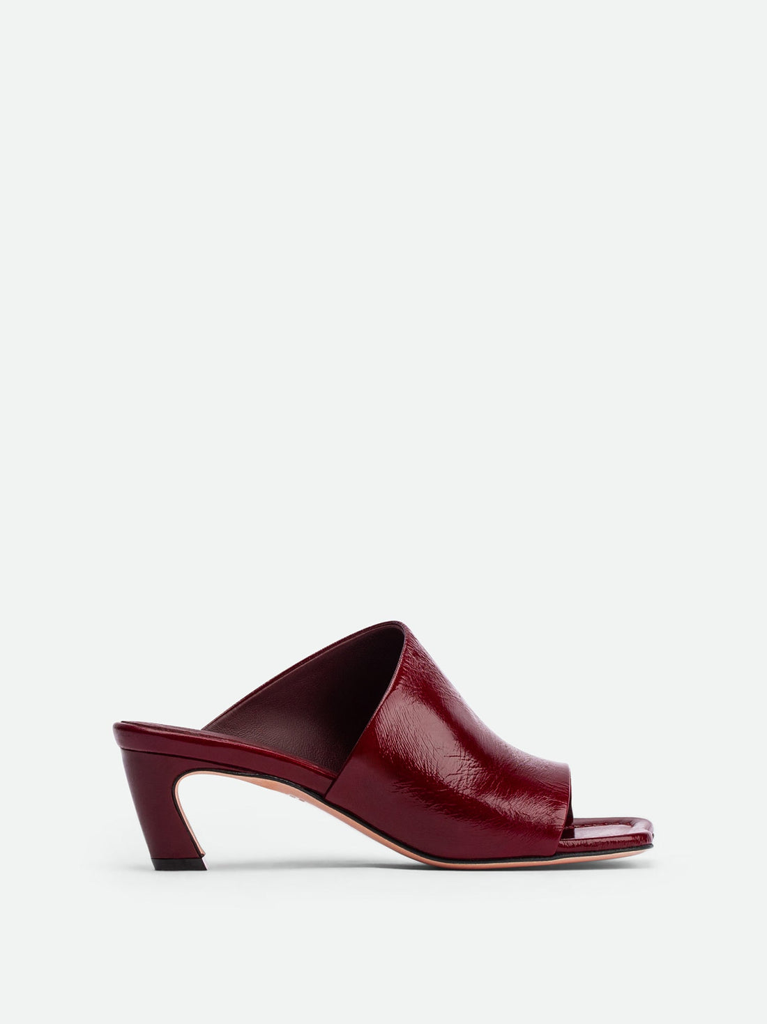 Mavis Red Crinkled Patent Leather Heel Mules - Side View - POEVE Collection