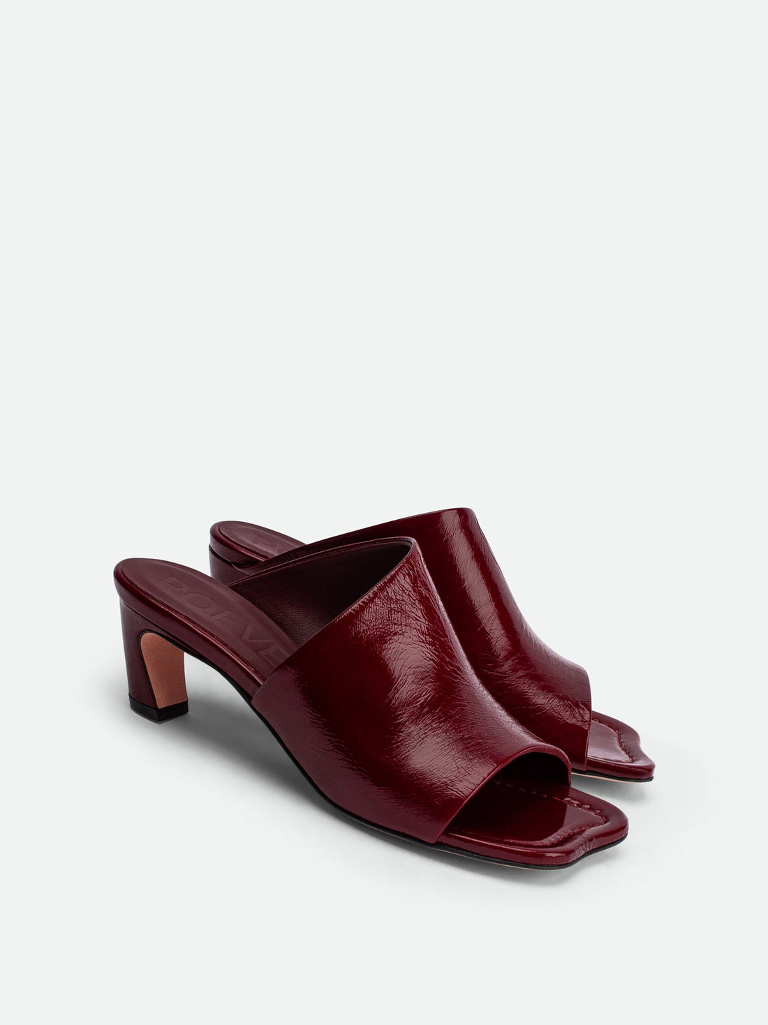 Mavis Red Crinkled Patent Leather Heel Mules - Angled Side View - POEVE Collection
