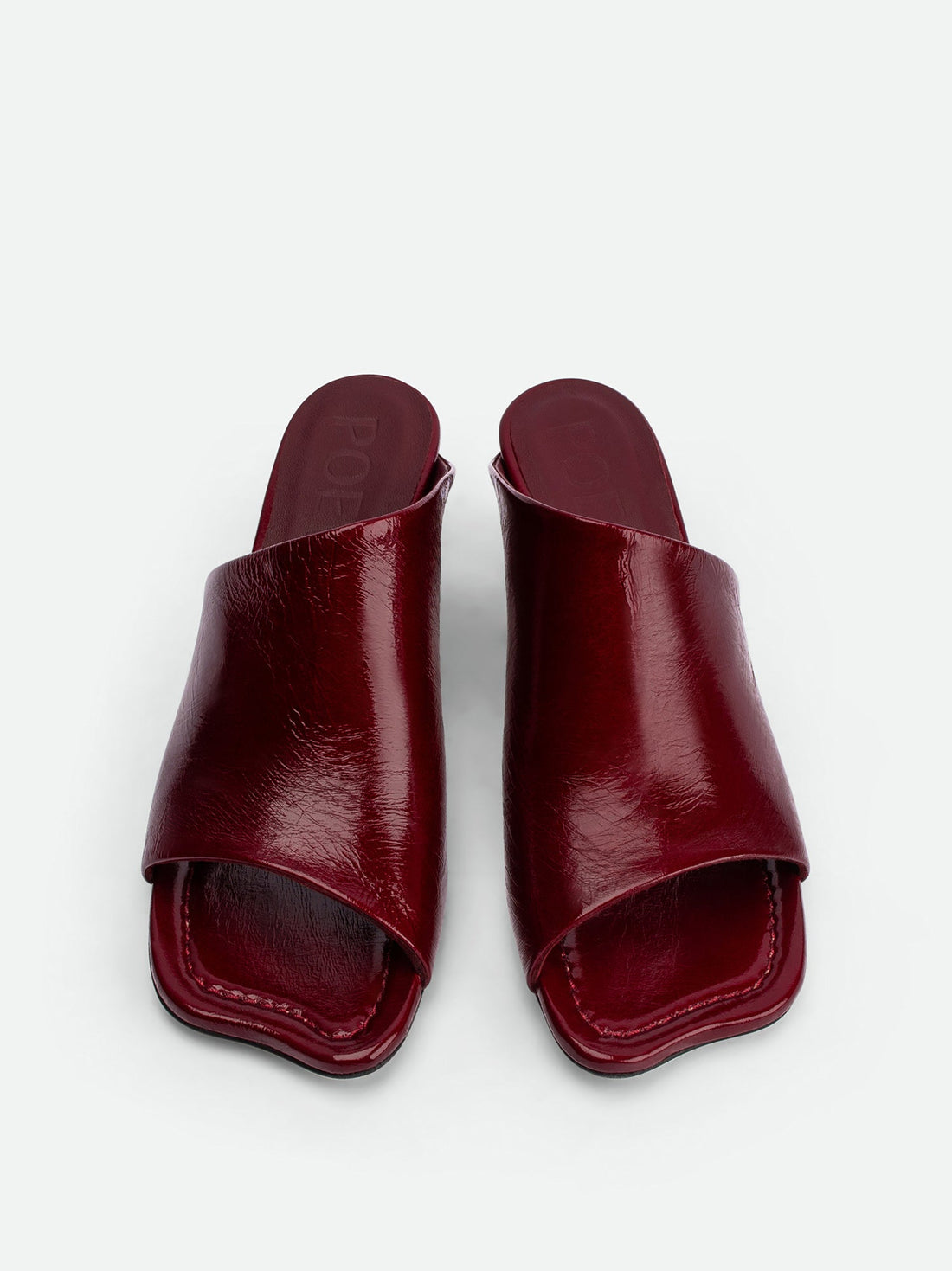 Mavis Red Crinkled Patent Leather Heel Mules - Top View - POEVE Collection