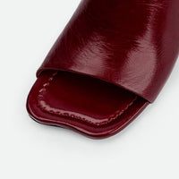 Mavis Red Crinkled Patent Leather Heel Mules - Toe Close-up View - POEVE Collection