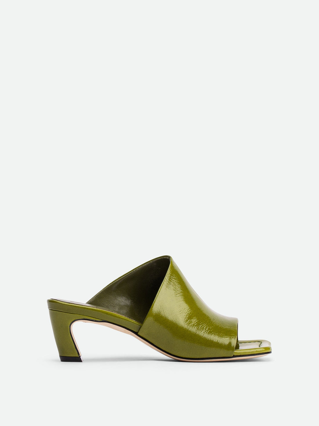 Mavis Green Crinkled Patent Leather Heel Mules - Side View - POEVE Collection