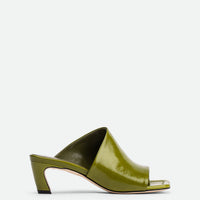 Mavis Green Crinkled Patent Leather Heel Mules - Side View - POEVE Collection